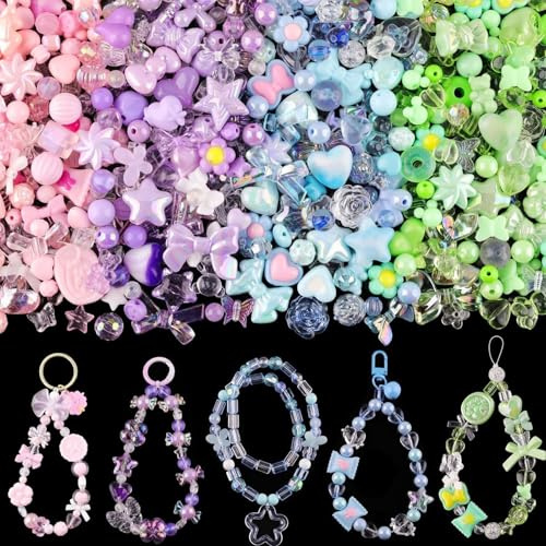 Barlone Acrylperlen Charms, Bunte Perlen Anhänger mit Herz, Schmetterlings, Bär, Stern, Schleife, zur Herstellung von Kawaii Armband Anhänger, DIY-Handy-Schlüsselbandketten Beads Charms