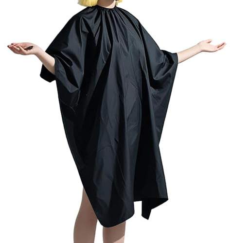 Jecdfs Professioneller Friseurumhang, atmungsaktiv, Schwarz, Universalgröße 120x140 cm mit flexiblem Hakenverschluss und gratis Schwamm für Komfort, für Salons und Heimgebrauch