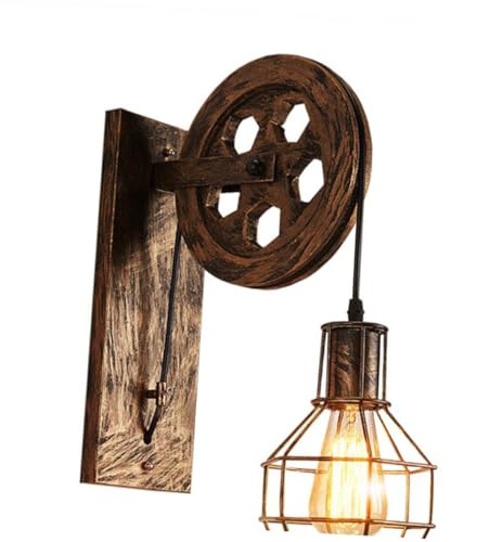 Retro Wandleuchte Eisen Braun für Dekorative Beleuchtung im Innenbereich | Loft Stil, Seilzug Ausführung, für Riegel und Raumdekoration, Klassisch Antik, ohne Leuchtmittel
