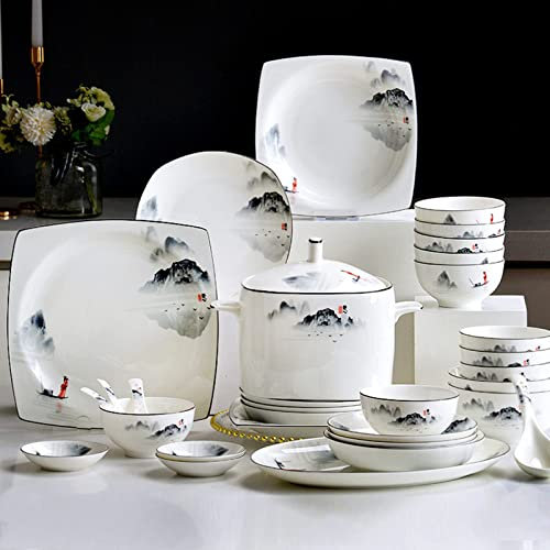 SnamicE Porcelain Dinner Set 60-Piece Dinnerware Set, New Bone China Dinnerware Set, Porcelain Dinner Sets Dishes Set, Dinner Combi Set with Dinner Plates/Bowls/Spoons,