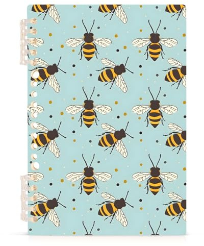 Spiralnotizbuch, Motiv: Bienen auf Blau, 1 Stück, Hardcover, liniertes Tagebuch für Frauen, A5, College-Notizbücher für Tagebuch, Schreiben, Arbeit, Büro, Schule, 14 x 21 cm