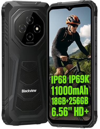 Blackview FORT 1 AI Smartphone Rugged, IA Magico Fotografico Editor, 18GB+256GB, Batteria 10000mAh, 16MP+8MP, Schermo 6.56'' HD+, IP68 IP69K Cellulare Antiurto, Android 15 DUAL SIM, GPS NFC Nero