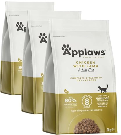 Applaws Natural Complete Dry Food for Adult Cats, Chicken with Lamb Grain Free, 2kg Bag (Pack of 3)