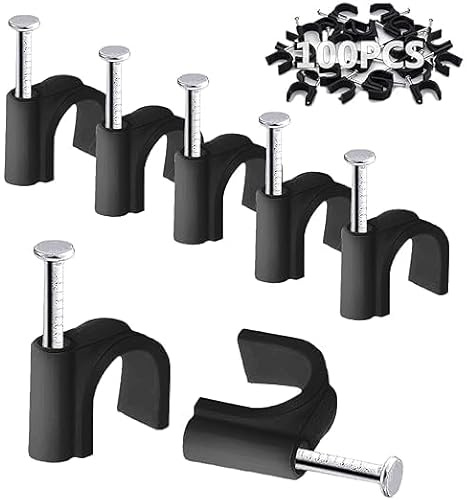 100PCS Round Cable Clips, 6MM Electrical Cable Wall Clip Cable Nail Clips Management, Wire Tidy Clips Pins Cable Tacks for Ethernet, Electrical Cables, Wires