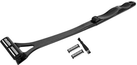 Healeved Rasoi per la schiena da uomo: rasoio fai da te con manico, lama di sicurezza sostituibile, rasoio portatile per uomo, rasatura a secco e a umido, nero