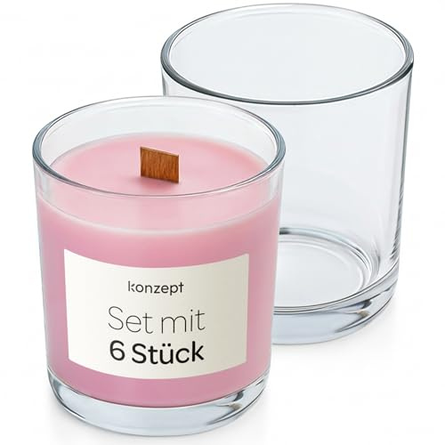 KONZEPT Kerzengläser 180 ml, 8×7 cm – 6er Set kleine Gläser für Kerzen, Teelichthalter Glas, ideal für Teelichter, Dekoration & DIY-Kerzen