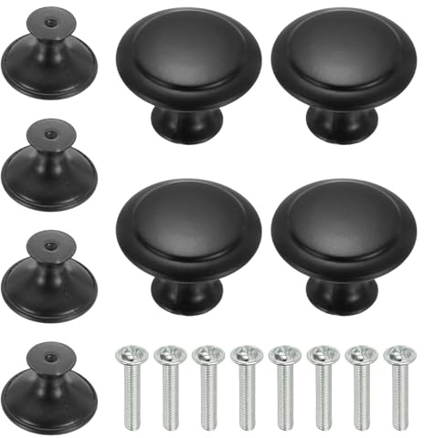 QUARKZMAN 8 Stück Edelstahl Knäufe 30mm/1.2 Pilzförmige Hardware Knäufe Einloch Griffe Mit Schrauben Für Schrank Kommode Kleiderschrank Möbel Dekor Schwarz