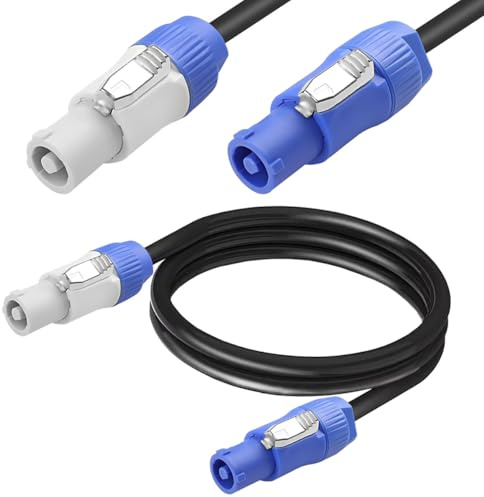 HAAMNING7 para Powercon cable alimentación 3 pines para Powercon cable extensión alimentación macho a macho, entrada azul a salida gris, para altavoz luz cabeza móvil con haz pantalla LED