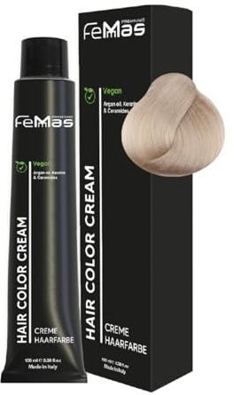 FemMas Haarfarbe Sehr Hellblond Kühle Kastanie 9.91 I Creme Haarfarbe mit Arganöl, Keratin & Ceramiden I Als dauerhafte Haarfärbung oder Tönung für strahlende, haltbare Farbergebnisse I 100 ml