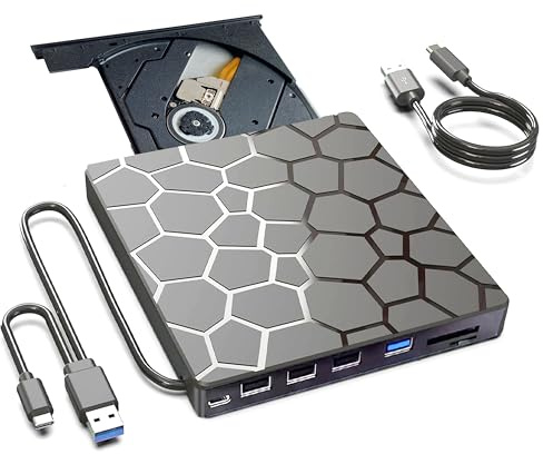 BPAKDU 8 in 1 External CD/DVD Drive for Laptop, DVD Player for Laptop, USB 3.0 Ultra-Slim Portable, CD Burner External Disk Drive Optical Compatible with Desktop Mac,Windows 11/10/8/7 Linux