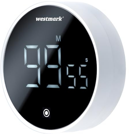 Westmark Kurzzeitmesser Round – Digitaler Timer mit Magnet, einstellbar bis 99 Minuten 55 Sekunden, ideal als Küchenuhr oder Timer beim Sport – stummer und akustischer Alarm