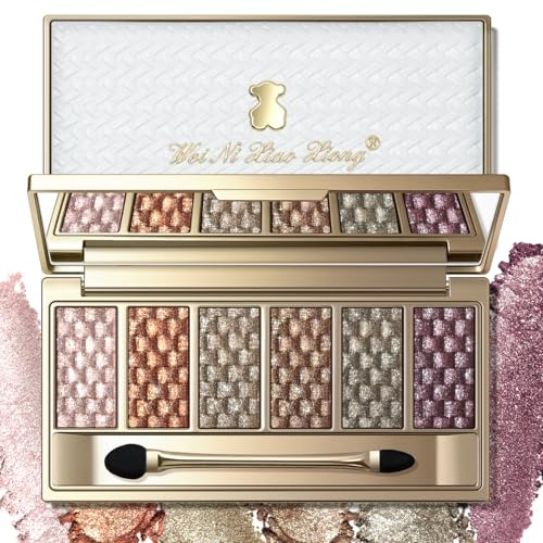 Noerrors Metallic Reflecting Eyeshadow, Glitter Rose Gold Bronze Plum Sparkle Eyeshadow, Highly Pigmented Multichrome Eye Shadow with Mirror and Brush, Long-Lasting Blendable Shimmer Glam Makeup #05