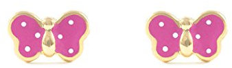 Orecchini per bambini farfalla rosa - oro giallo 9k (375)