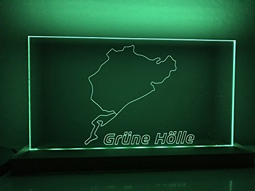 Racetrackart Lampe Nürburgring Gesamtstrecke Grüne Hölle mit 3D-Darstellung mit Green Hell Schriftzug, sechs Farben, Dekoration, Nachtlicht, einzigartige und coole Geschenkidee für Rennsportfans