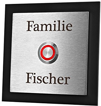 polar-effekt Personalisierte Türklingel aus Edelstahl V2a und Acryl - Klingelschild mit Gravur – Klingelknopf ROT - Klingelplatte Geschenk zum Einzug [mit Edelstahlklammer]