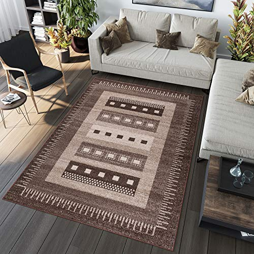 TAPISO Sari Teppich Kurzflor Beige Braun Streifen Boho 200 x 290 cm | Geometrisch Modern Design Meliert Verwischt Pflegeleicht Wohnzimmer Schlafzimmer OEKO-TEX
