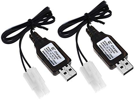 OTOTEC 2pcs 7.2V Ni-MH Ni-CD L6.2-2P Chargeur Batterie Rechargeable 250mA USB Charging DC 5V 2A Adaptateur Charge Connecteur avec Prise pour Télécommande RC Bateau Tank