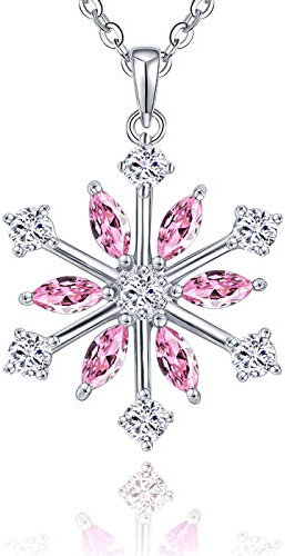 JO WISDOM Colliers en Argent 925/1000 pour Femme,Pendentif Flocons de Neige avec Chaîne avec 3A Oxyde de Zircon pierre de naissance d'octobre couleur Tourmaline