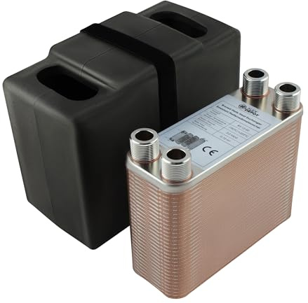 Edelstahl Plattenwärmetauscher B3-12-60 mit Isolierung – 4x 3/4 Zoll Anschluss, max. 130 kW, 4 m³/h Durchfluss für Heizung, Solar, Wärmepumpe