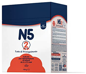 N5 2 LATTE DI PROSEGUIMENTO IN POLVERE 6/12 MESI risponde ai fabbisogni nutrizionali dei lattanti. Con DHA, PRODOTTO IN ITALIA,LATTE ITALIANO,750 g -2 BUSTE, CONSIGLIATO DAL MEDICO PEDIATRA