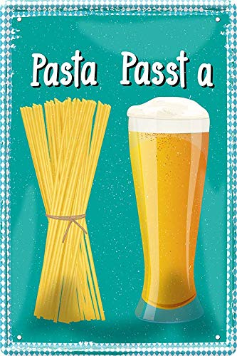 schilderkreis24 – Blechschild Lustiger Bier Spruch Deko Küche Bar Theke Biergarten Stammtisch Kneipe Humor witzige Geschenkidee 20x30 cm (Pasta Passt)