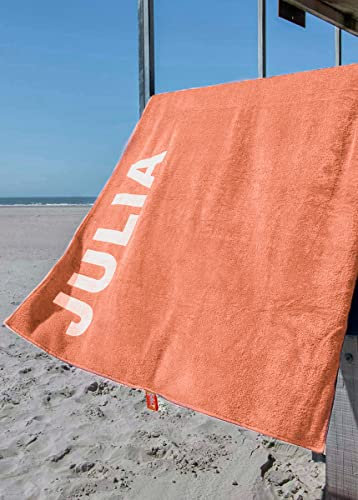 S< S< Strandtuch mit Name - personalisierte Bedrucking - XXL Saunatuch - 10 Farben - 100x200 Handtuch mit Namen aus Baumwolle (Peach)