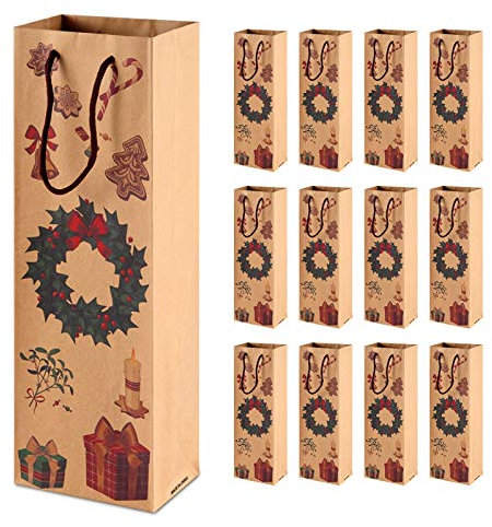 Siumir Weihnachten Geschenktüten Flaschen 12 pcs Weinflaschen Tasche 12 x 8 x 36 cm Weihnachtstasche Flaschentasche