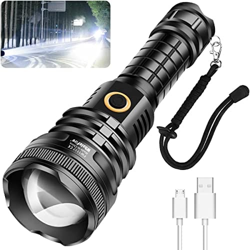 WholeFire LED Taschenlampe Aufladbar USB, Extrem Hell 90000 Lumens XHP160 Taktische Taschenlampen, Wasserdichte Taschenlampe Batteriebetrieben mit 5 Modi für Camping Innen Draussen Aktivitäten