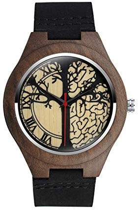 MicLee Montre à quartz en bois de bambou, montres en bois pour homme femme, Montre en bois naturel à motif arbre de la vie, bracelet en cuir, Cadran de chiffres romains, montre décontractée décorative