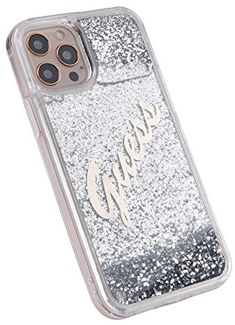 GUESS GUHCP12LGLVSSI Case for iPhone 12 Pro Max 6.7 Inch Hard Case Liquid Glitter Vintage Silver