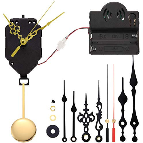 Quartz Pendulum Trigger Clock Movement Chime Music Box Completer DIY Wall Mechanism Repair Parts Replacement with 4 Pairs of Spades, Fancy, Straight Clock Hands, 6/25 in Max Dial Thickness