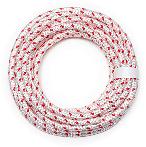 DF QUALITY Corde de démarrage de qualité supérieure - 10 m - Rouge/blanc - Pour tronçonneuse, tondeuse à gazon, outils de jardin, équipements de construction, bateau, kart RC - Corde tressée (6 mm x