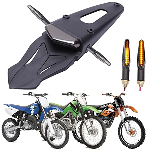 JMTBNO Motorrad Rear Fender Heck Rücklicht mit LED Blinker Licht Motorrad Bremslicht mit Halterung 12V Universal für Dirt Bike Motocross Offroad-Motorräder