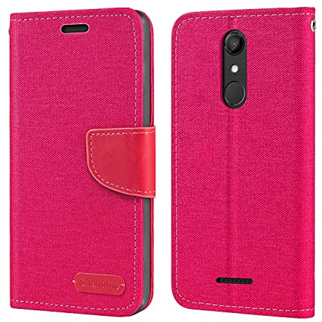 Oxford Stoff und PU Leder Flip Handyhülle Kompatibel mit Wiko Upulse Lite, Robuste Klapphülle mit Kartenfächern und Magnetverschluss (Rosenrot)