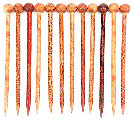 Agatige Lot de 12 épingles à cheveux chinoises en bois pour femme - Bâtons à cheveux en bois style bohème vintage japonais chinois - Baguettes à cheveux décoratives pour chignon - Motif floral