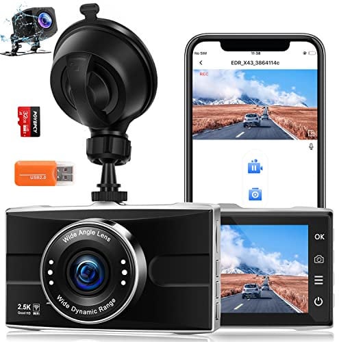 Dash Cam 2.5K Front and Rear Camera 1440P+1080P FHD WiFi Dual Dashcam for Cars Support APP with 32GB SD Card,Metal case,Super Night Vision,WDR,G-sensor,Loop Recording,Park Mode,Support 128GB Max