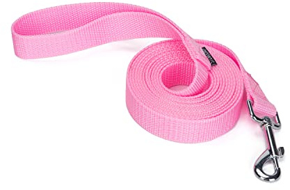 Siumouhoi Strong Durable Nylon Dog Training Leash, 1 Inch Wide Traction Rope, 6 ft 10ft 15ft Long, for Small and Medium Dog (Pink, 10 Feet)