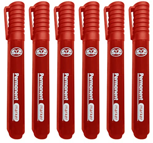 JMS we create smile (Pack of 6 Permanent Markers - Thick Bullet Tip Marker Pens Waterproof, Quick Drying, Smear Proof Pens (Red)