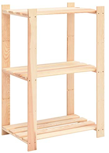 homiuse 60x38x90 cm Lagerregal mit 3 Böden Kellerregal Garagenregal Regal Wand Werkstattregal Abstellraum Regal für Küche Bad Tragfähig 50 kg pro Regalboden Kiefer Massivholz Regal Beige