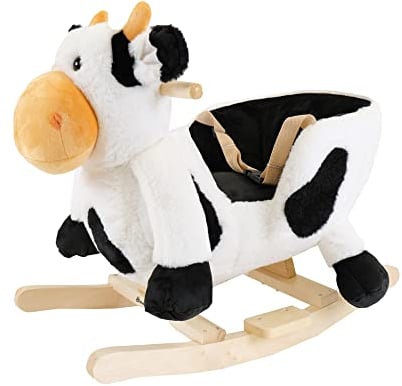 Bandits & Angels Schaukeltier Holländische Kuh ab 1 Jahr – Sitzhöhe 22 cm – Schaukelkuh aus Holz – Für Jungen und Mädchen – Plüsch-Schaukeltier mit Sicherheitsgurt
