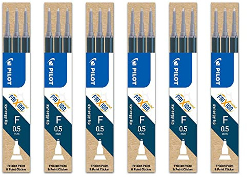 PILOT 6 Ersatzminen für Tintenroller Frixion Point BLS-FRP5, feine Spitze, Blau / Schwarz