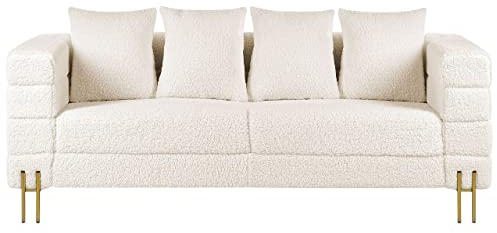 Beliani Sofa Bouclé weiß 3-Sitzer Metallbeine Gold moderner Stil Granna