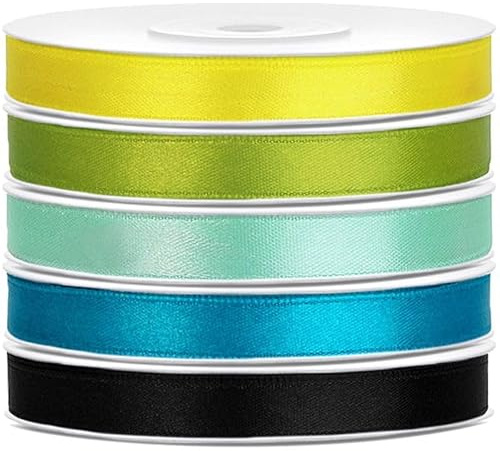 Satin Geschenkband 6mm 5 Farben je 25m lang gelb grün türkis mint schwarz Schleifenband Geschenkverpackung Geburtstag Hochzeit Weihnachten