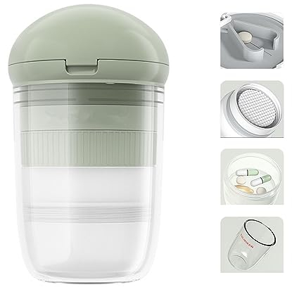lomonmen Multifonctionnel 4 en 1 Pilule Boîte de Rangement,Coupe-Pilule,Broyeur de Pilules,Petit Pilulier de Voyage pour Coupeur de Comprimés Portable de Poche (vert)