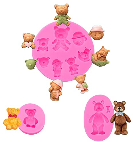 QIUMING 3pcs Bär Silikonform Fondant für Muffins Silikon Kuchenform Kuchen Dekorative Mold Teddybär Kuchen Dekoration Teddybär für Fondant Schokolade Eiswürfel und GeleeCake Baking Decoration