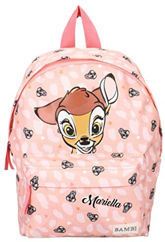 Personalisierter Kindergarten-Rucksack Disney mit Name Mädchen | Kleiner Rucksack Bambi Reh für Kinder | Freizeitrucksack Rehkitz Filmeklassiker in peach