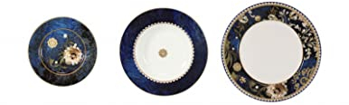 Brandani 52443 TAVOLA 18 PZ DANUBIO BLU NEW BONE CHINA, 6 piani 6 fondi 6 frutta, lavastoviglie/forno/freezer/microonde