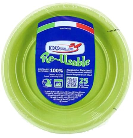 Zeus Party Dopla Piatti da dessert Riutilizzabili Color Verde Acido Plastica 100% Riciclabile 25 pz