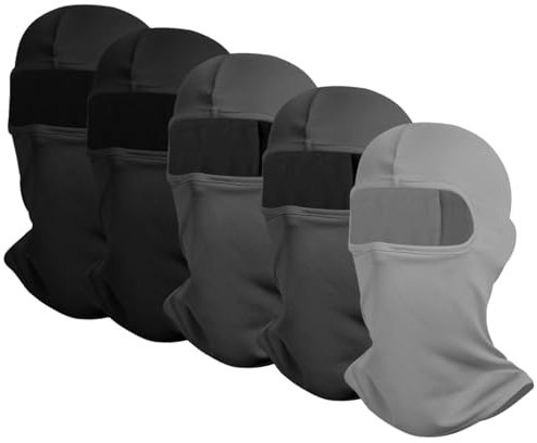 EUPSIIU 5 Stücke Sturmhauben, Skimaske Balaclava Gesichtshaube, Balaclava Elastisch UV Schutz Motorradmaske Fahrrad Gesichtsmaske für Winter Sommer Outdoor Sports, Einheitsgröße (Schwarz, Grau)