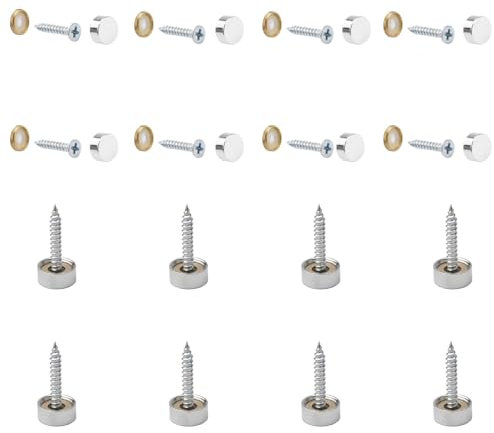 INCREWAY 40 Stück Spiegelschrauben, 12 mm Silberne Kupferspitzen mit Zierkappe für Werbeschrauben, Spiegel